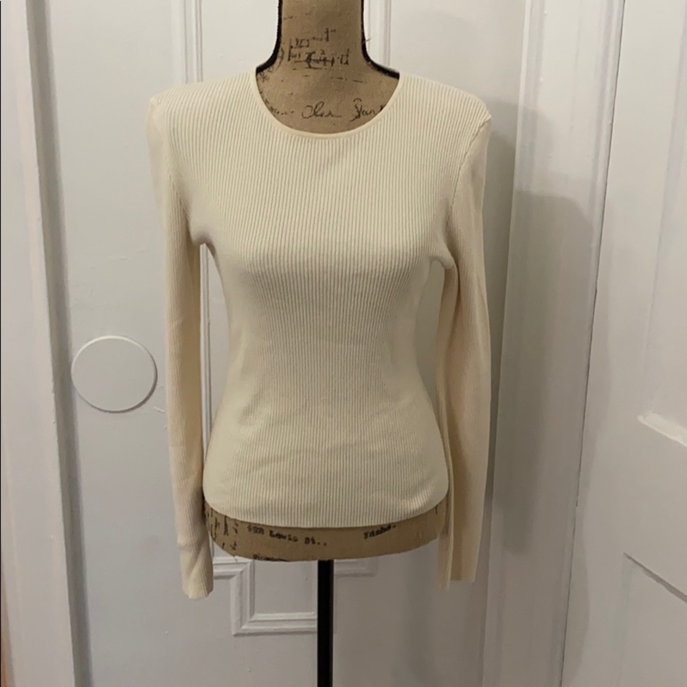 Something Navy Ribbed knit long sleeve cream top